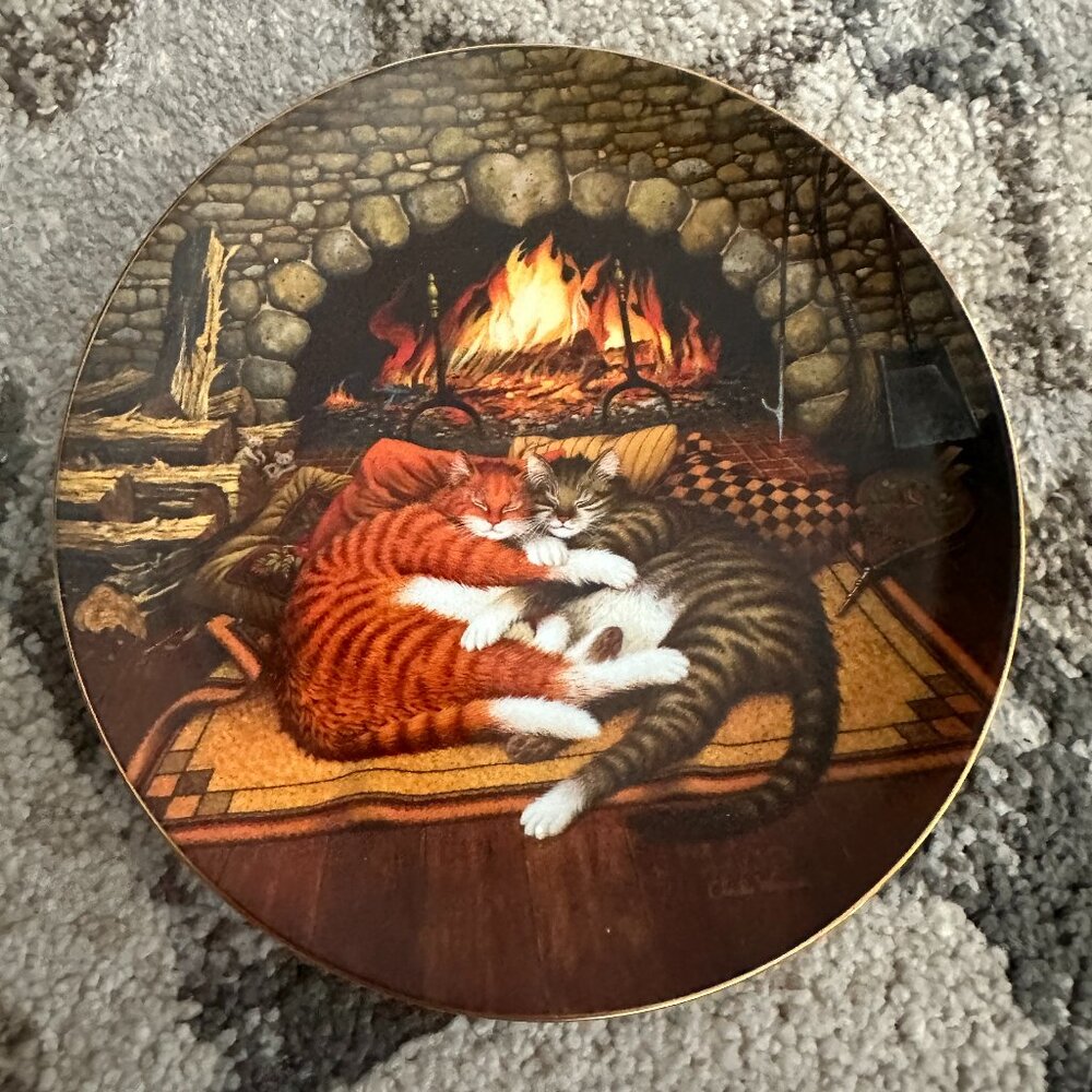 Bradford Exchange Purr-Fect Pairs Cat Plates /Hanger - Catnapping